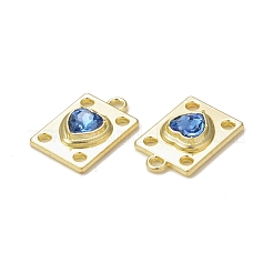 ラックメッキ合金ガラスペンダント  ゴールドカラー  ハートのチャームが付いた長方形  藤紫色  19.5x12.5x5mm  穴：1.8mm&nbsp;PALLOY-P291-06G-05