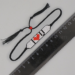 Glass Seed Wide Band with Word I Love U Heart Friendship Link Bracelet for Women&nbsp;BJEW-P269-11