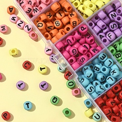 450 個 10 スタイル不透明なアクリル ビーズ  大穴ビーズ  文字a~z付きのフラットラウンド  ミックスカラー  7x5mm  穴：2.5mm  45個/スタイル&nbsp;OACR-FS0004-02