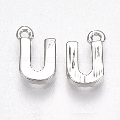 真鍮製チャーム  文字L  ニッケルフリー  プラチナメッキ  文字.u  8.5x5.5x1.5mm  穴：0.8mm&nbsp;LS-KK-S350-167U-P
