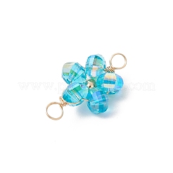 Transparent Electroplate Glass Beaded Flower Links Connector Charms&nbsp;PALLOY-JF04170