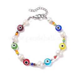 Natural Pearl and Evil Eye Jewelry Set with Bear Pendant&nbsp;SJEW-TA00004