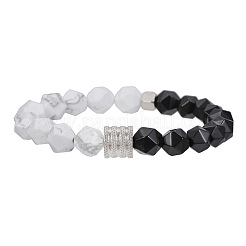 Polygon Synthetic Howlite & Natural Black Agate Beaded Stretch Bracelets&nbsp;WG9FB4D-02