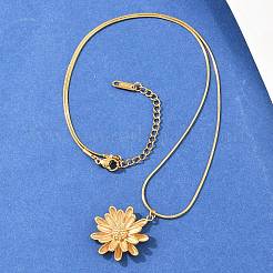 304 Stainless Steel Flower Pendant Round Snake Chain Necklaces for Women&nbsp;NJEW-G188-02G