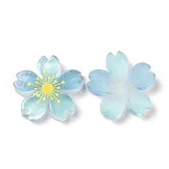 蓄光樹脂カボション  5枚の花/桜  淡いターコイズ  26x5mm&nbsp;RESI-G030-01D