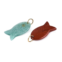 天然＆合成混合原石のペンダント  魚のチャーム  真鍮パヴェキュービックジルコニア留め  丸カン付き  染めと未染色の混合  37~38x20~21x6~7mm  穴：7.5mm&nbsp;G-Q601-46