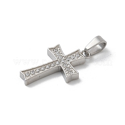 304ステンレススチールマイクロパヴェキュービックジルコニアペンダント  クロスチャーム  ステンレス鋼色  17x10x1.8mm  穴：4x2.5mm&nbsp;STAS-Z107-08P-04