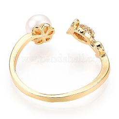 Natural Pearl Open Cuff  Ring Micro Pave Clear Cubic Zirconia&nbsp;PEAR-N022-C07