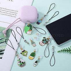 合金エナメルモバイルストラップ10本  プラスチックモバイル防塵プラグ付き  サボテン  ミックスカラー  87~103mm  10個/セット&nbsp;HJEW-SW00132-04
