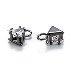 真鍮クリアキュービックジルコニアチャーム  長持ちメッキ  三角形  ガンメタ色  8x5.5x4mm  穴：2mm&nbsp;ZIRC-G170-14B