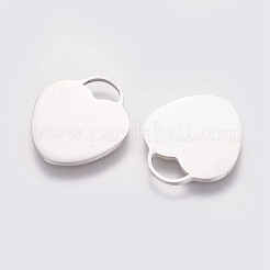 変色しにくい201ステンレススチールペンダント  空白タグのスタンプ  ハート  ステンレス鋼色  19x17x1mm  穴：4mm&nbsp;STAS-E461-05P