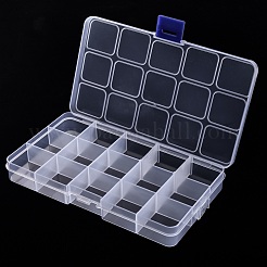 プラスチックビーズ保管容器  15コンパートメントオーガナイザーボックス  長方形  透明  17.5x10x2.5cm  コンパートメント：3.2x2.9x2.1センチメートル&nbsp;CON-R014-02