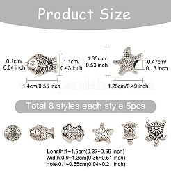 40Pcs 8 Styles Tibetan Style Alloy Beads&nbsp;TIBE-YW0001-64