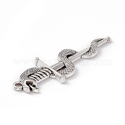 合金のチベット風チャーム  蛇のチャーム入り剣  アンティークシルバー  39.5x13.5x2.8mm  穴：1.5mm&nbsp;FIND-A021-02AS