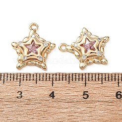 キュービックジルコニアペンダント付き真鍮  スターのチャーム  カラフル  18KGP本金メッキ  15.5x13.5x3mm  穴：1.4mm&nbsp;KK-L270-04G