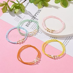 2Pcs 2 Style Glass Seed & Natural Pearl Beaded Stretch Bracelets Set for Women&nbsp;BJEW-JB09356
