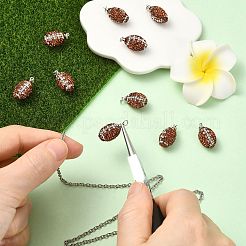 手作りポリマー粘土ラインストーンペンダント10個  鉄ループ付き  ラグビー  タンジェリン  19x11x10mm  穴：2.5mm&nbsp;CLAY-CJ0002-08