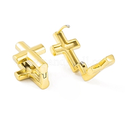 イオンプレーティング（IP）304ステンレススチールフープピアス（女性用）  クロス  14KGP本金メッキ  17x11.5x12.5mm&nbsp;EJEW-A049-02G