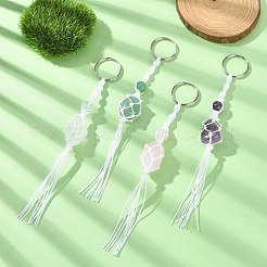 ナイロン糸で天然宝石を包み込んだマクラメポーチキーホルダー  鉄のリング付き  17.7~18.2cm&nbsp;KEYC-JKC00560