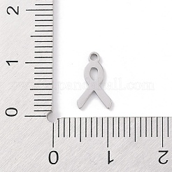 変色しない304ステンレススチールチャーム  レーザー切断  ステンレス鋼色  意識のリボン  11x6.5x1mm  穴：1mm&nbsp;LS-STAS-K286-01C-P