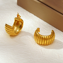 Stylish 304 Stainless Steel Striped C-Shaped Stud Earrings for Women's Daily Wear&nbsp;CD0709