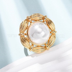 Adjustable Brass with ABS Plastic Pearl Cuff Rings&nbsp;RJEW-G368-07G