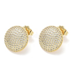 Flat Round Brass Micro Pave Clear Cubic Zirconia Stud Earrings&nbsp;EJEW-P336-04G
