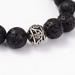 Cross & Heart Lava Rock Beads Charm Stretch Bracelets&nbsp;BJEW-D322-01