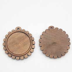 木製ペンダントカボションセッティング  フラットラウンド  ペルー  46x42.5x4.5mm  穴：2.5mm&nbsp;WOOD-WH0034-89D