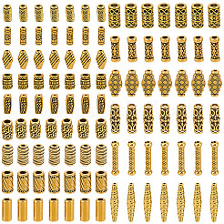 150個15スタイルチベットスタイルアロイビーズ  カドミウムフリー＆鉛フリー  アンティーク黄金  7~22x3.5~7mm  穴：1~3.5mm  10個/スタイル&nbsp;FIND-SC0023-87