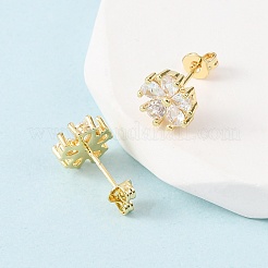 Brass Micro Pave Cubic Zirconia Flower Stud Earrings&nbsp;EJEW-H174-01B-G