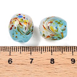 手作りランプワークビーズ  花とバレル  ツートン  ミディアムターコイズ  13~14x11.5~12mm  穴：1.2~2.5mm&nbsp;X-LAMP-T023-01A-03