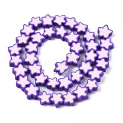 手作り樹脂粘土ビーズ連売り  スター  青紫色  8~10x8~10x3~4.5mm  穴：1.5mm  約40個/連  12.60インチ〜13.58インチ（32~34.5cm）&nbsp;CLAY-S096-043A