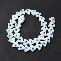 ナザールボンジュウ手作りランプワーク ビーズ 連売り  三角形  ホワイト  10~12x13~13.5x3.5~4mm  穴：1.2mm  約36個/連  16.42インチ（41.7cm）&nbsp;LAMP-G154-05G