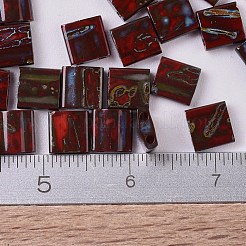 MIYUKIティラビーズ  日本製シードビーズ  2穴  （tl4521)不透明な赤いピカソ  5x5x1.9mm  穴：0.8mm  約118PCS /ボトル  10 G /ボトル&nbsp;SEED-JP0008-TL4521