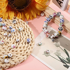 花柄プリントの磁器ビーズ 108種類 27個  花柄のセラミック製丸ビーズ  ミックスカラー  8~12x7~11mm  穴：3mm  4個/スタイル&nbsp;FIND-CA0011-22