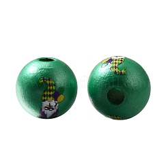 プリントされた天然木  パールカラーの  カーニバルシリーズ  サンタクロース  15.5x14.5mm  穴：4.5mm&nbsp;WOOD-D288-04