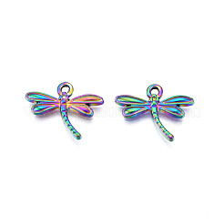 レインボーカラーアロイペンダント  カドミウムフリー＆鉛フリー  トンボ  14x17.5x2mm  穴：1.4mm&nbsp;PALLOY-N156-221