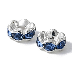 真鍮製ラインストーンスペーサービーズ  グレードA  ウェーブエッジ  ロンデル  銀  サファイア  6x3mm  穴：1mm&nbsp;RB-YW0001-05B-03S