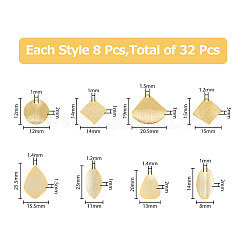 32個8スタイル真鍮ペンダント  ティアドロップ＆スクエア＆ファン  24KGP本金メッキ  12~25.5x12~20.5x1~2mm  穴：1~1.4mm  4個/スタイル&nbsp;KK-HY0001-31