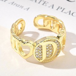 Brass Micro Pave Clear Cubic Zirconia Open Cuff Rings for Women&nbsp;RJEW-K289-02G-D