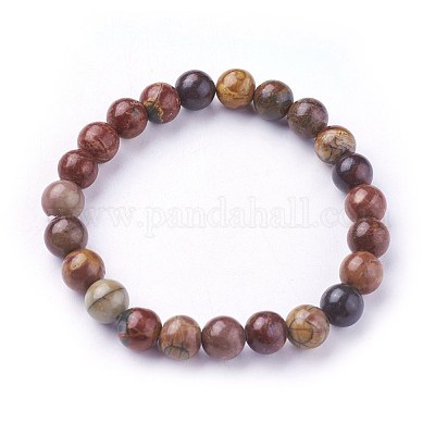 Natural Polychrome Jasper/Picasso Stone/Picasso Jasper Beads Stretch Bracelets&nbsp;BJEW-F380-01-B05-1