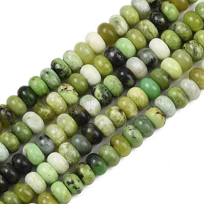 天然石蛇紋岩ビーズ連売り ロンデル 6.5x4.5mm 穴：0.9mm 約86個/連