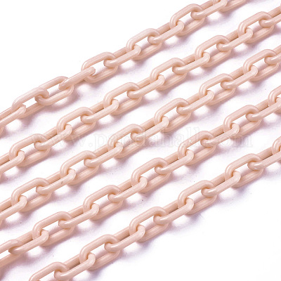 ABSプラスチックアズキチェーン  オーバル  ミスティローズ  13.5~14x8x2mm  14.9インチ〜15.35インチ（38~39cm）/連&nbsp;X-KY-E007-02B-1