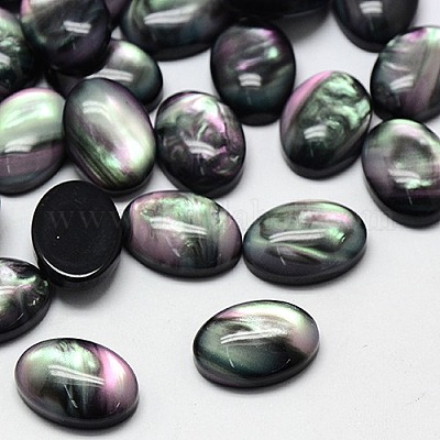樹脂カボション  模造シェル  オーバル  ブラック  14x10x4mm&nbsp;CRES-J038-10x14mm-02-1