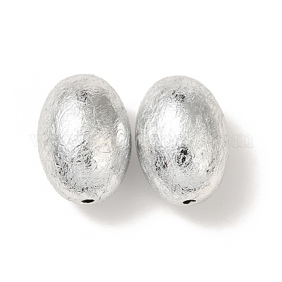 UVメッキ CCB プラスチックビーズ  テクスチャー  オーバル  銀  24x17.5mm  穴：2.3mm&nbsp;FIND-Z066-11-1