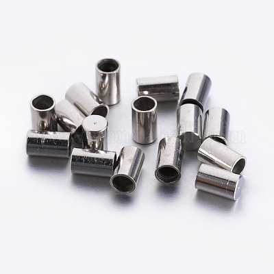 真鍮製コードエンドパーツ  エンドキャップ  コラム  プラチナ  5x3mm  内径：2mm&nbsp;KK-K192-09P-1