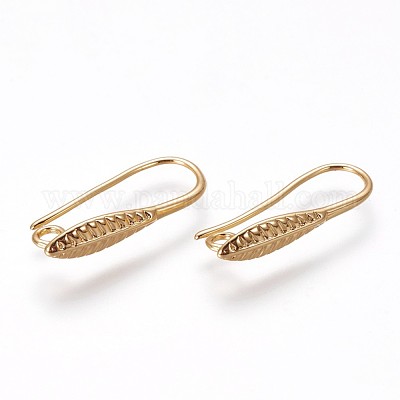 真鍮のピアスフック  水平ループ付き  ゴールドカラー  20.5x8.5x4mm  穴：1.6mm  20ゲージ  ピン：0.8mm&nbsp;KK-L177-26G-1