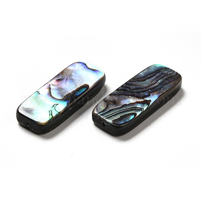 天然パウアシェルビーズ  長方形  ブラック  25x10x3.5mm  穴：0.8mm&nbsp;SHEL-G014-07A-1