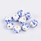 Floral Printed Porcelain Beads, Flower Patterned Ceramic Beads, Round, Dodger Blue, 12mm, Hole: 2~2.5mm